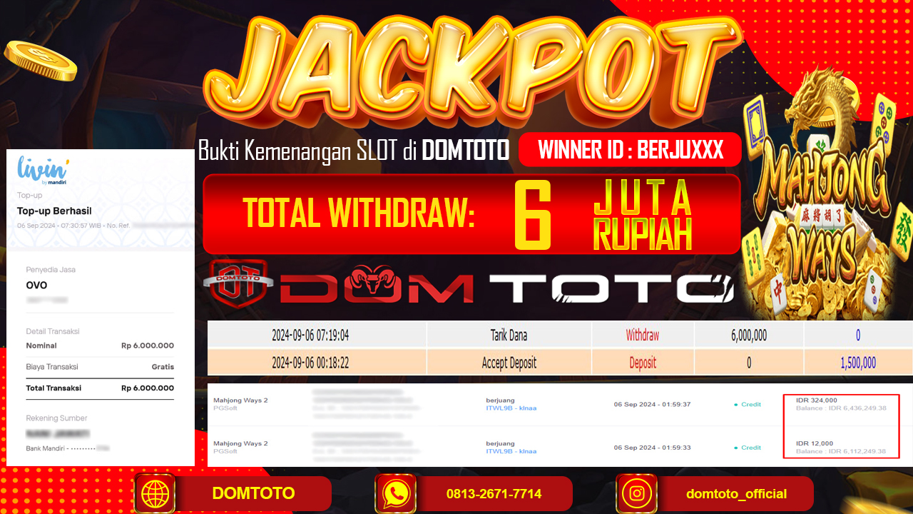 JACKPOT MENANG SLOT MAHJONG WAYS 06 SEPTEMBER 2024